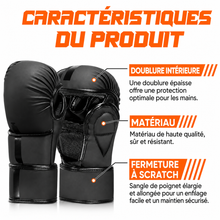 Charger l'image dans la galerie, Gants MMA paumes ouvertes pour sparring et grappling, boxe et sports de combat
